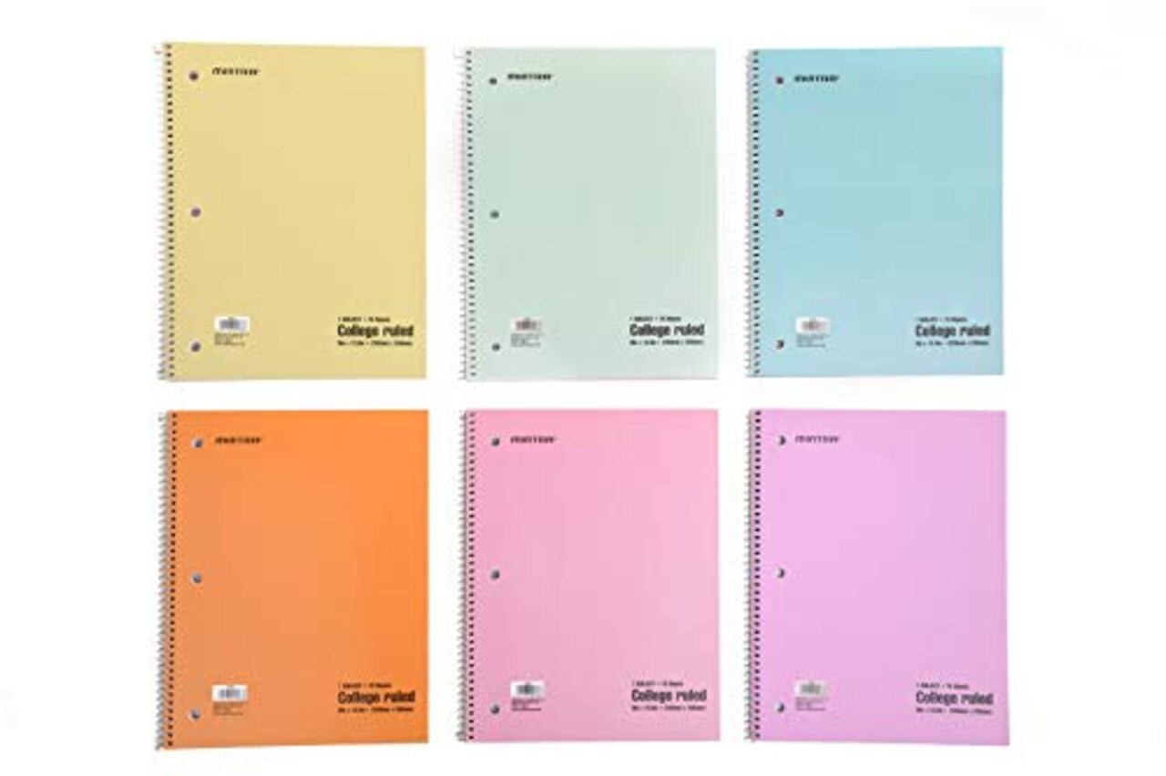 Spiral Notebooks Pastel College Ruled 6-Pack for School, Office, Business, and Professional Use 70 Sheets